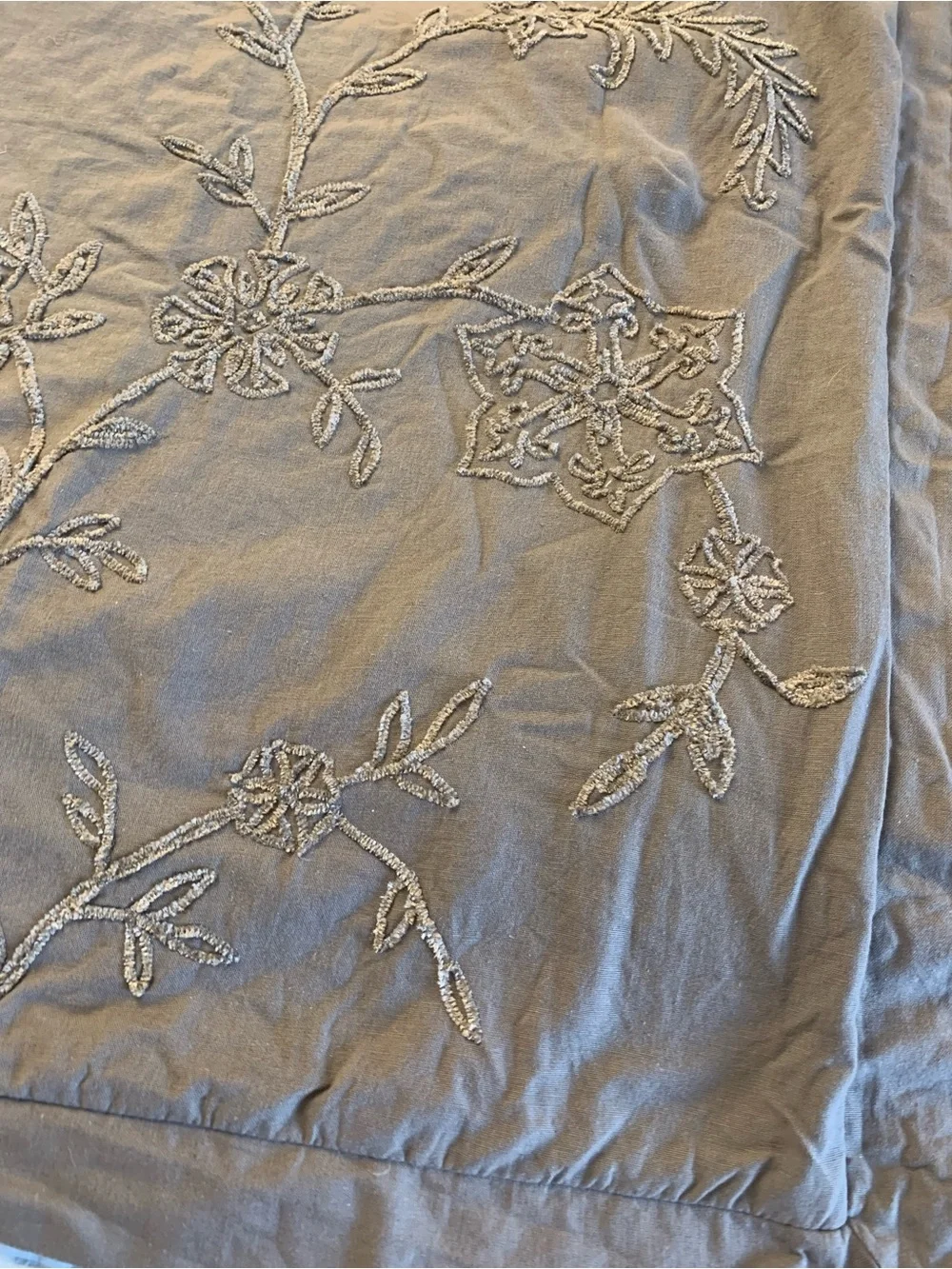 Pottery Barn Gray Embroidered Floral Throw Pillow Cover